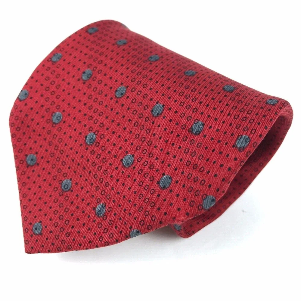 CERRUTI 1881 Silk Tie Made in ITALY Red Gray Polka Dot Men's Elegant Necktie